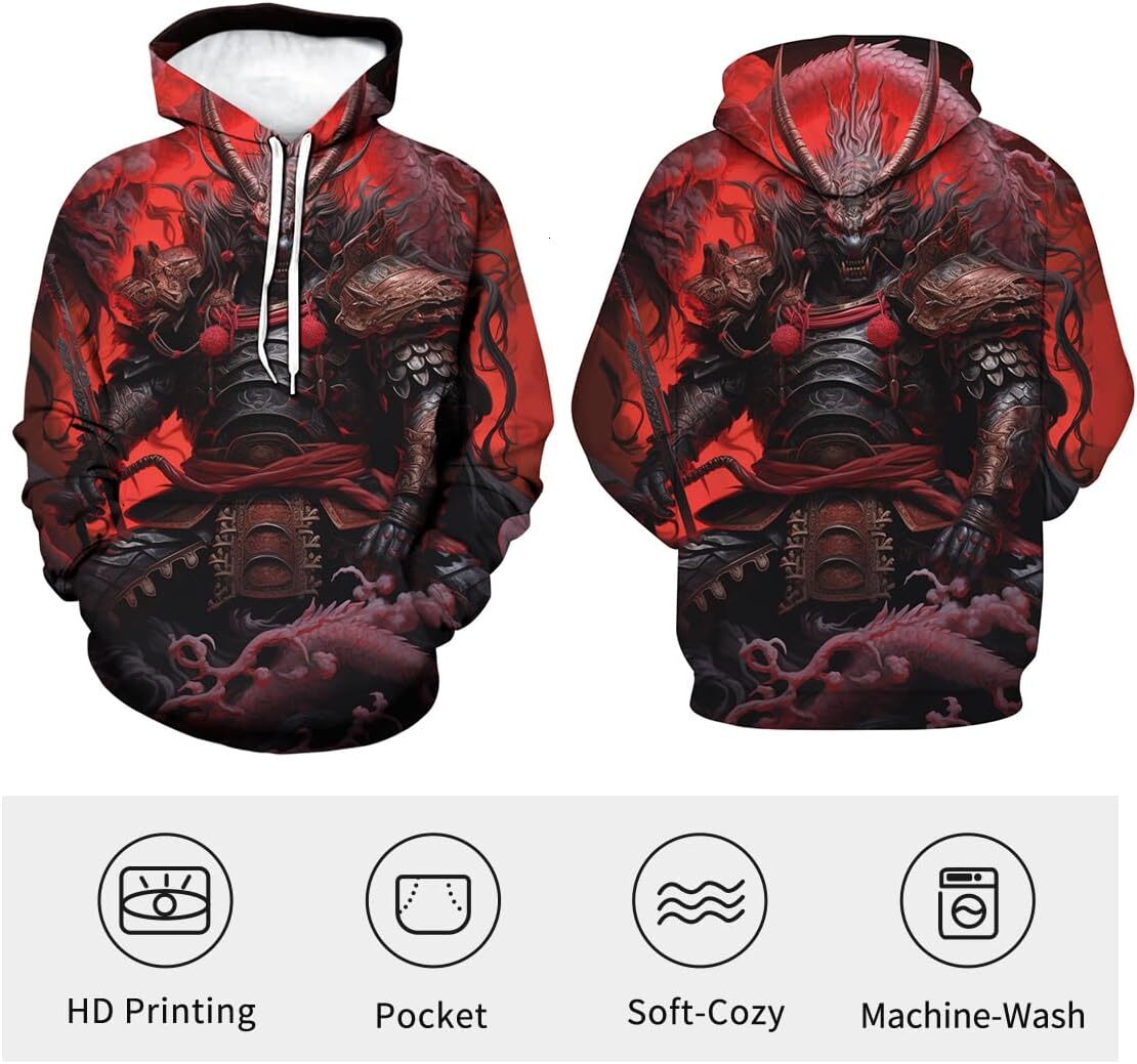 Hoodie for Mens Womens Japanese Bushido Hoodie Vintage Samurai Casual Long Sleeve Pullover Hoodies Graphic Hoodies sweatshirt Pullover Long Sleeve com