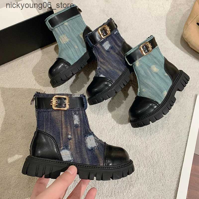 Boots New Childrens Autumn Boots Thick Bottom Patchwork Girls Ankle Boots Fashion Chic Kids Causal Catwalk Boots Versatile Non-slip L240910