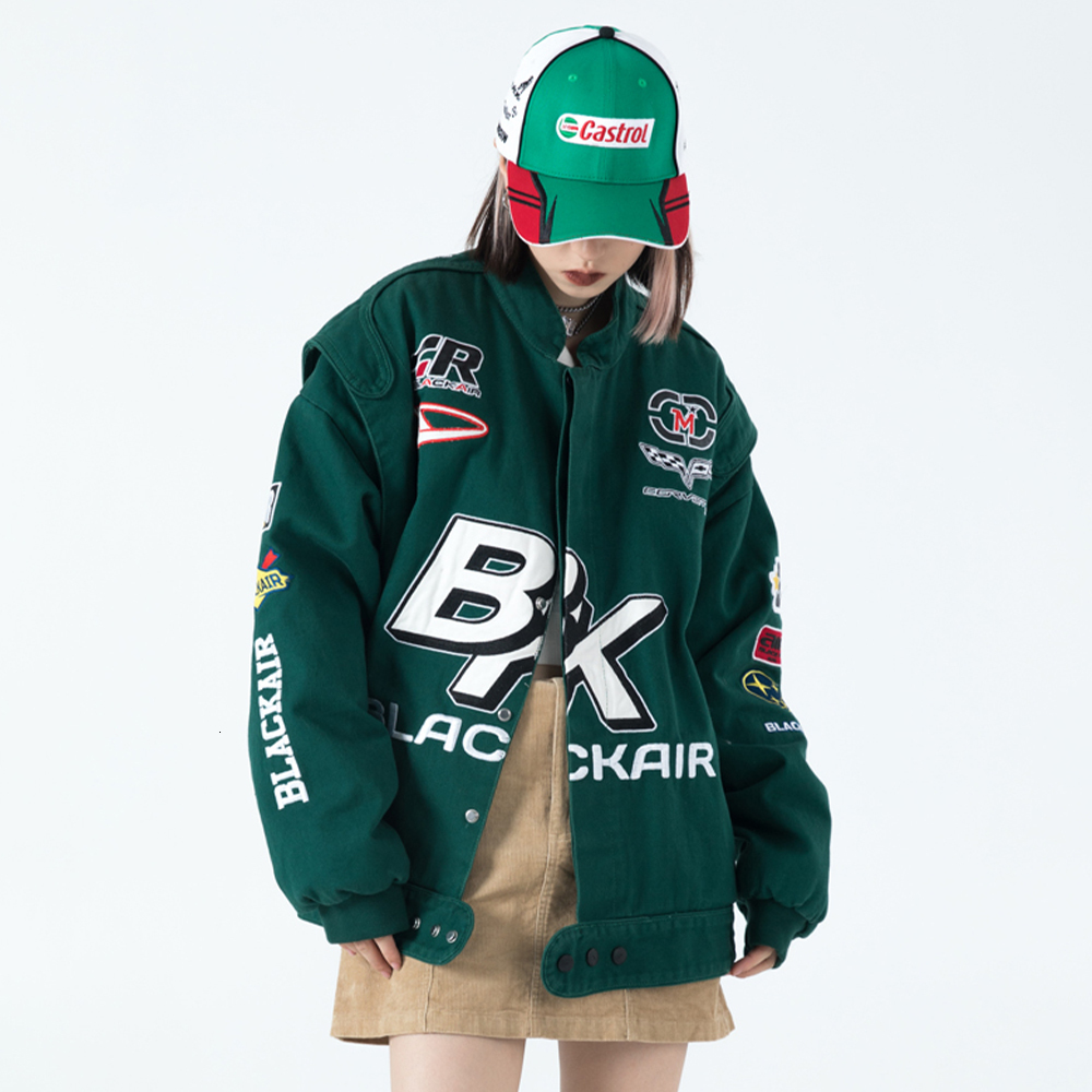 BLACK AIR Racing Streetwear Men Winter Jacket Colour Block Hip Hop Y2k Loose Baseball Clothing Thin Jk01-1