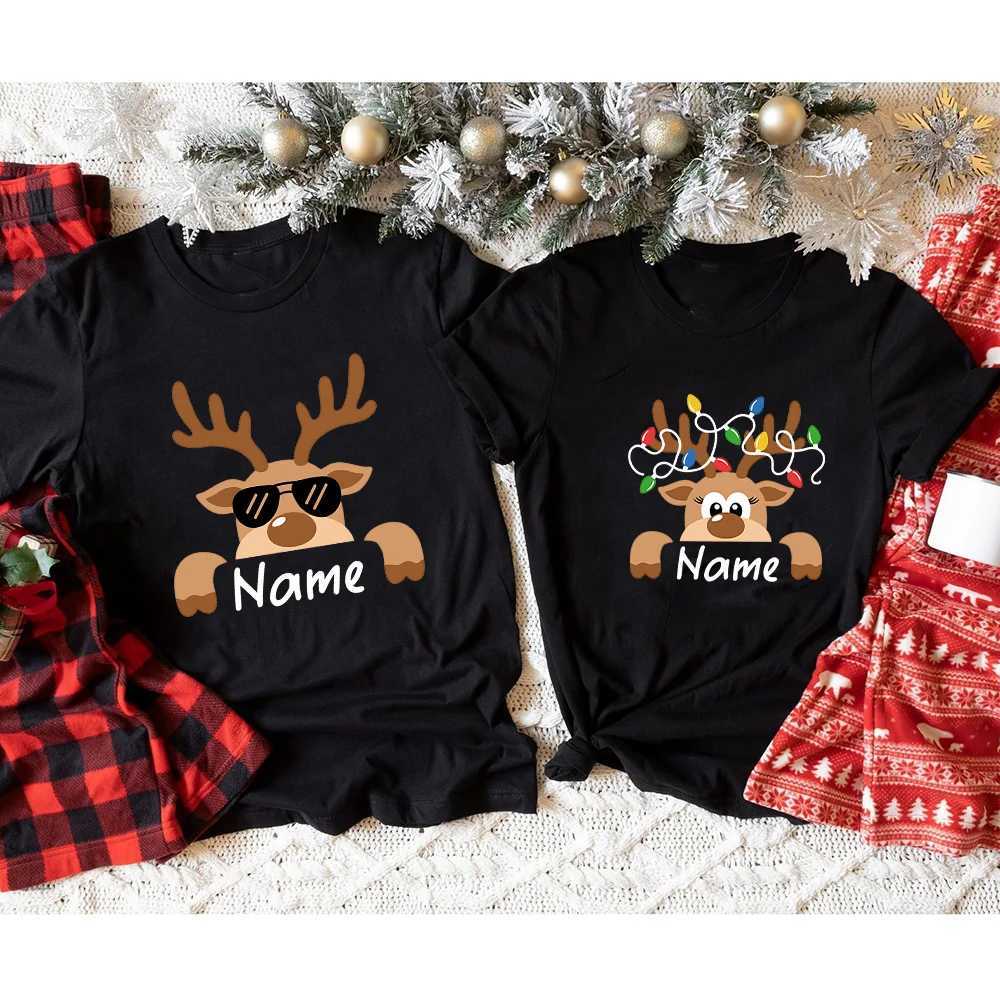 Personalized Christmas Family Customization Name Christmas Reindeer Matching Family Shirt Personalized Holiday Christmas Clothing W241008
