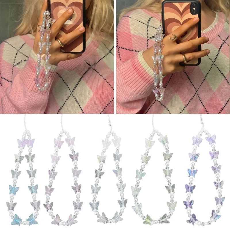 Cell Phone Straps Keychain Crystal Butterfly and Bead Chain Phone Lanyard Chain Anti Lost Keychain Y2K Handbag DecorX241008