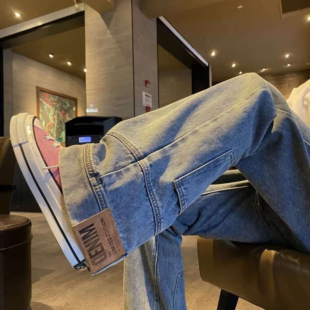 American High Street Trendy Inverted Reverse Wearing Micro La Jeans Autumn Loose Casual Straight Tube Rascal Handsome Wide Leg Pants Men