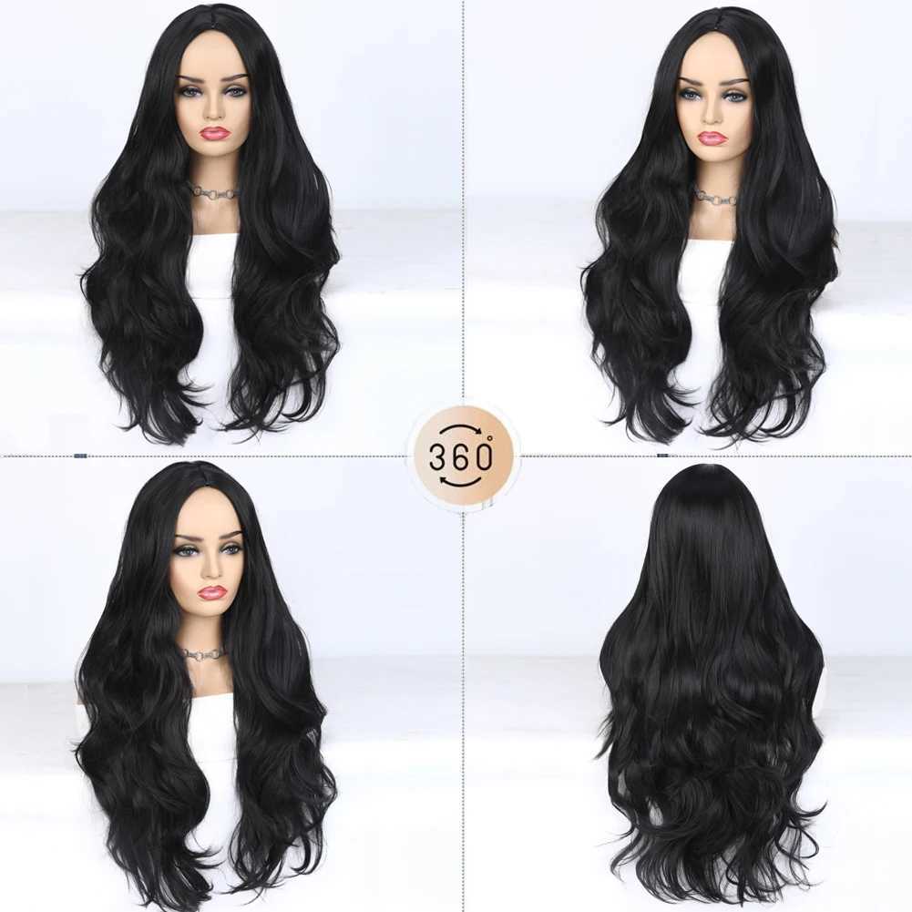 WIGNEE28 Inch Long Body Wave Wig Synthetic Hair Black Wigs for Women Cheap Wigs on Sale Clearance Heat Resistant Fiber Daily UseXJ241008