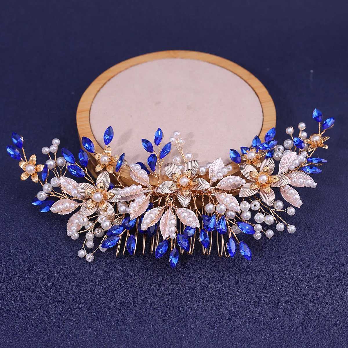 Handmade Blue Diamond Hairbrush Womens Headband Headwear Wedding Hair Comb Bridal Wedding Headwear W241007