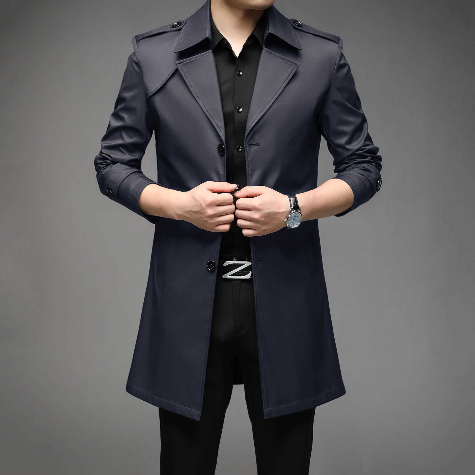 Thoshine brand spring autumn mens Trench Coats long high-quality button mens fashion jacket Trench coat jacket W241007