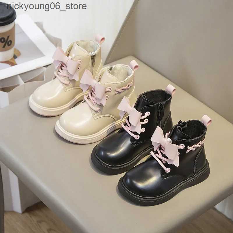 Boots Girl Boot Children Plush Short Boot Bow British Style Leather Boot Baby Boot Winter for Girl Kid Casual Sneaker Botas Para Nia L240910