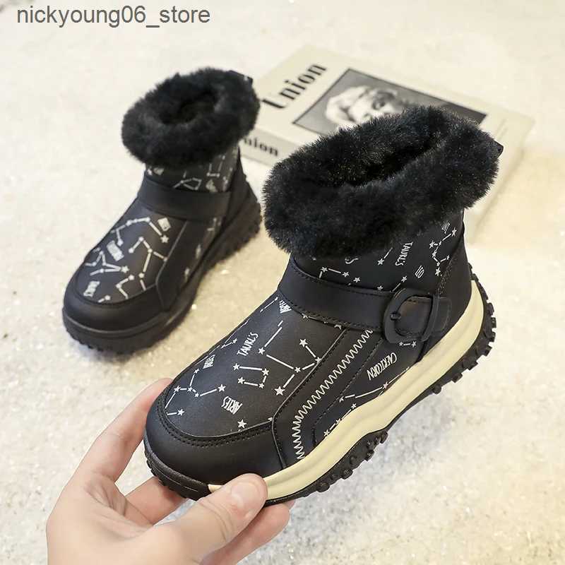 Boots Mid Top Children Snow Boots Kid Velvet Thicken Boot Girl Boys Winter Trendy All-match Anti-slip Wear-resistant Child Cotton Boot L240910