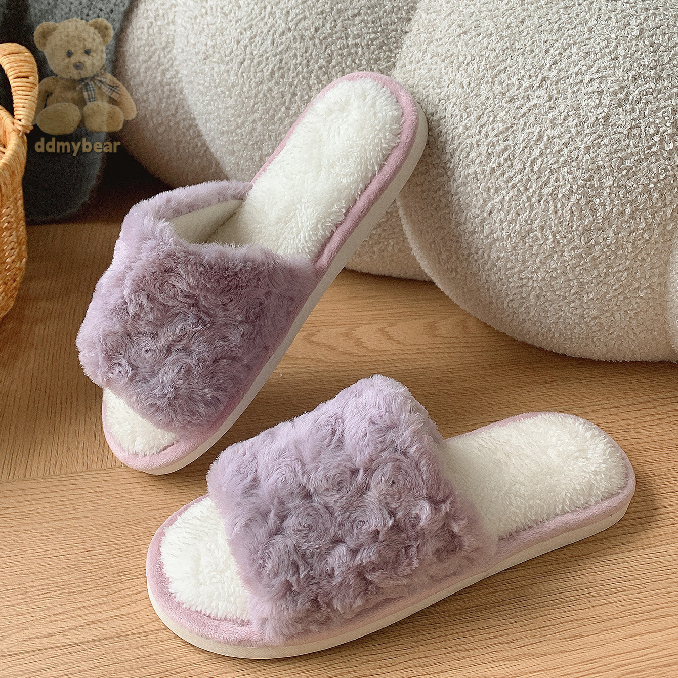 Ddmybear Rose Velvet Open For Winter Home Use. Fury Warm And Slip Resistant With Thick Bottom Cotton Slippers That Are Versatile Chinese Brand Shoes F