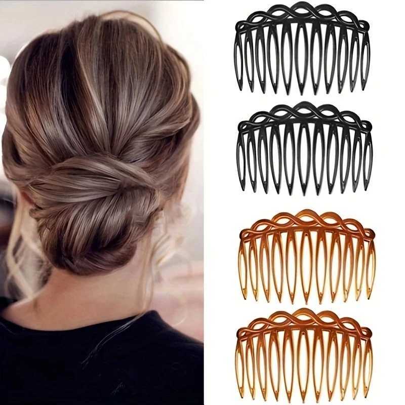 2PCS French hair comb hair accessories straight tooth hair clip hair clip side comb bride wedding veil comb retro weaving effect W241007