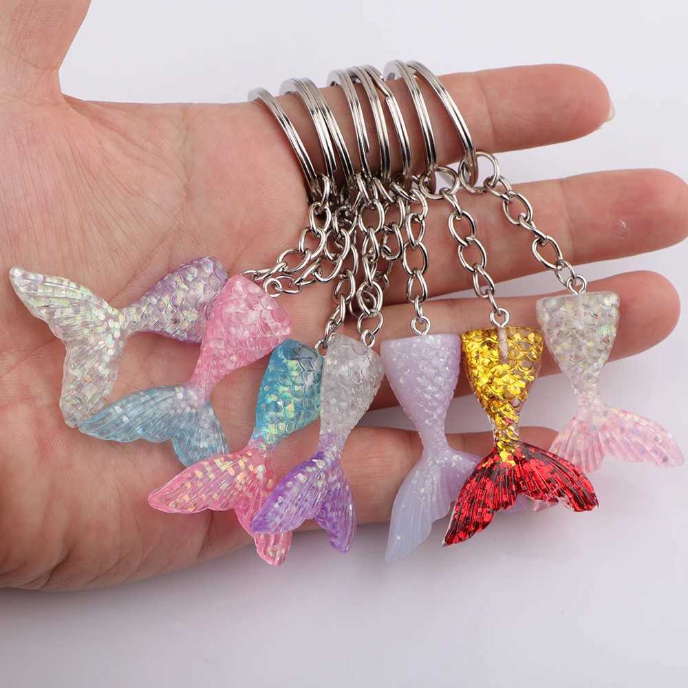 5pcs/lot Shinny Sequins Mermaid Tail Keychain Gradient Color Mermaid Pendant Keyring for Friends Sister Party Jewelry GiftsX241008