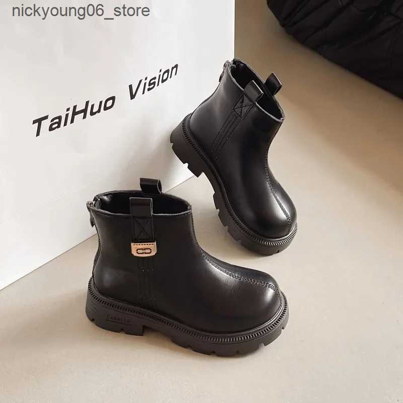 Boots New Childrens Boot Winter Warm Girls Black Boots School Versatile Thick Bottom Kids Fashion Ankle Cotton Boots Non-slip Causal L240910