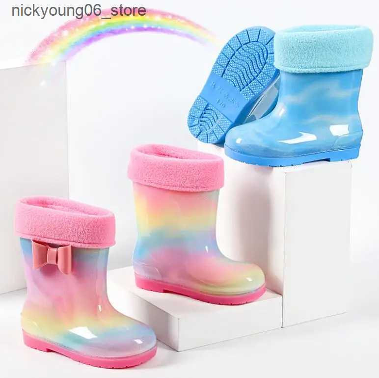Boots New Rainbow Children Water Shoes PVC Kids Rubber Boots Fashion Cute Baby Girls Rain Boots Waterproof Cartoon Boys Water Boot L240910