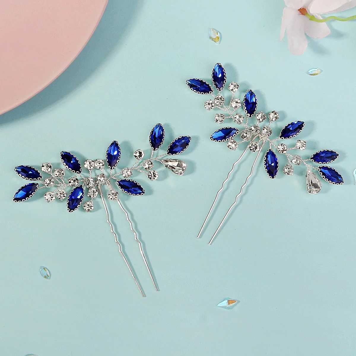 Fashionable pearl crystal hair clip bridal headpiece U-shaped pin metal bucket wedding party hair clip W241007