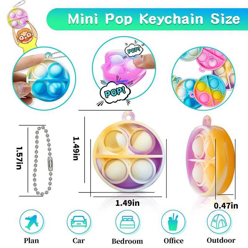 20PCS Mini Pop Fidget Keychain Stress Relief Toys for Kids Birthday Party Favors Classroom Prizes Goodie Bag Fillers Pinata GiftX241008