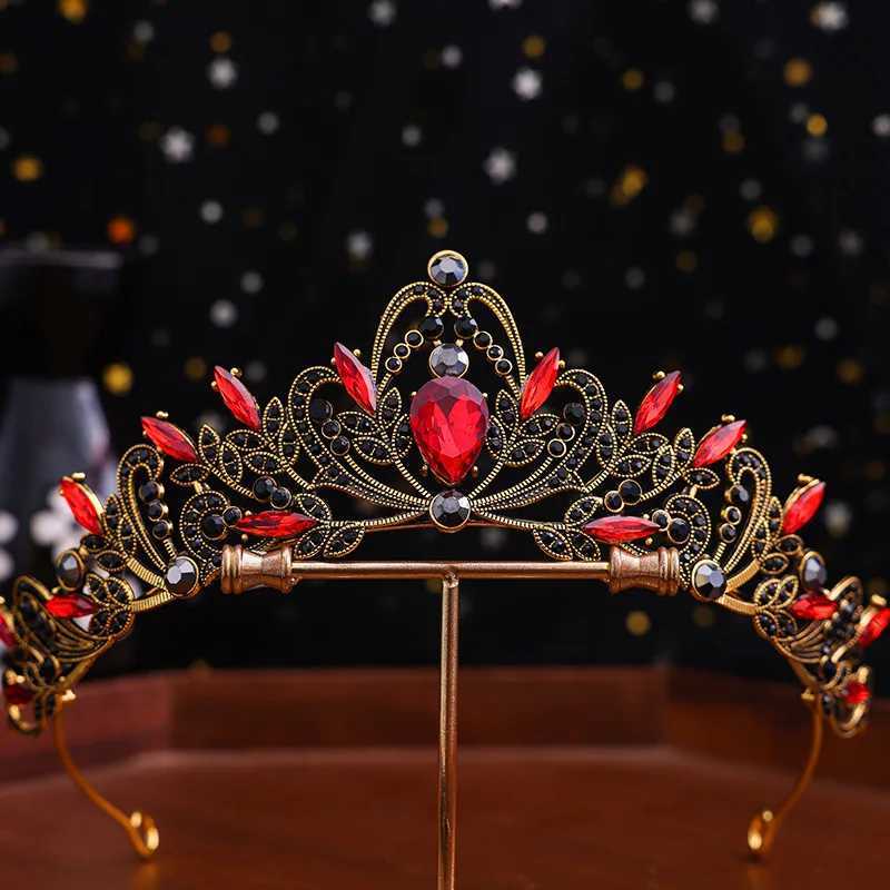 1 brides crown Tiara alloy black retro Baroque Rhinestone crystal wedding accessory performance hair accessory W241007