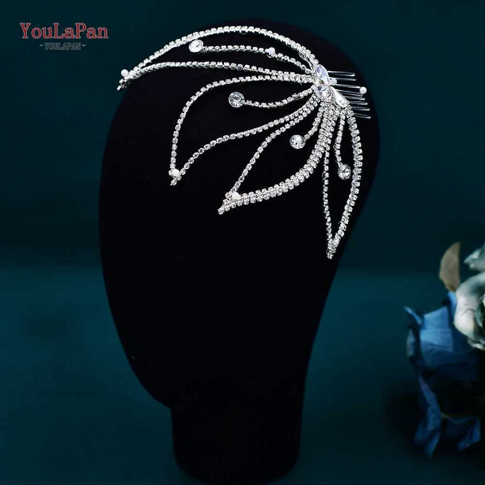 YouLaPan Crystal Leaf Hair Comb Bridal Wedding Hair Accessories Handmade Fashion Womens Water Diamond Flower Headpiece HP621 W241007