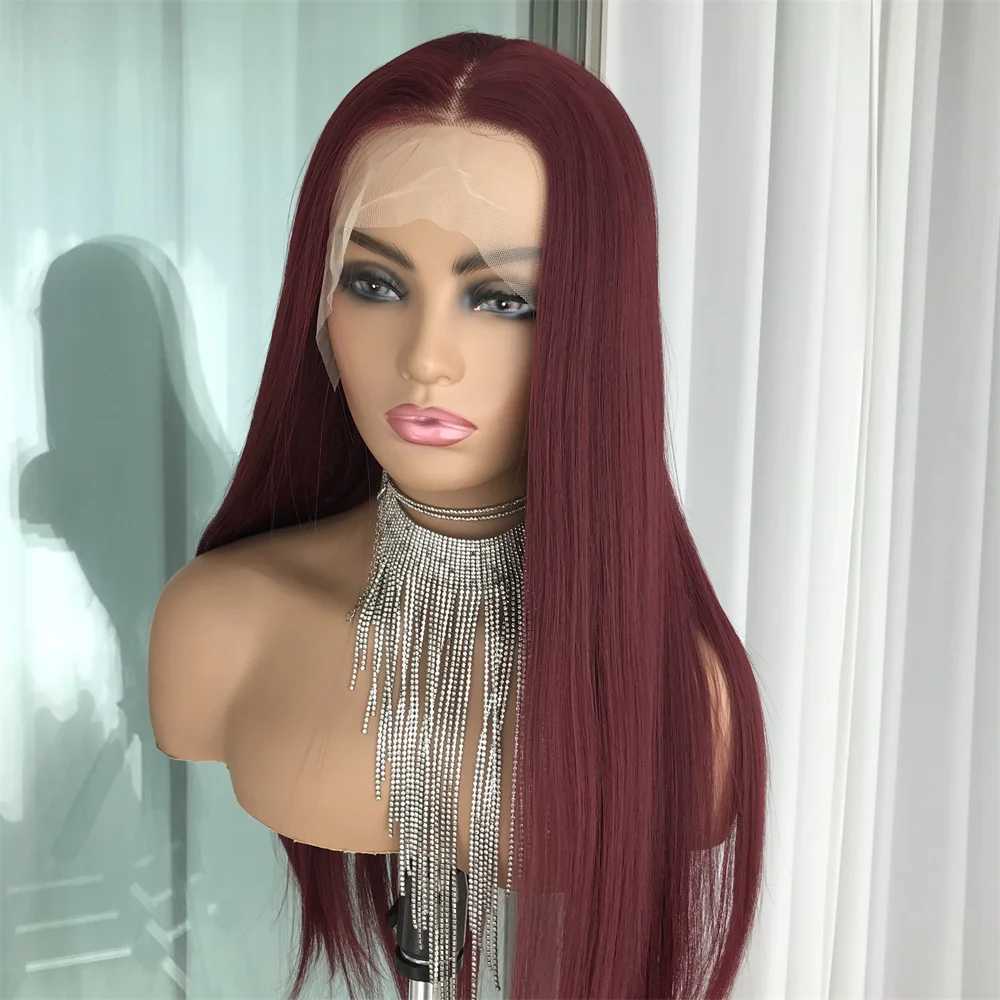 Burgundy Lace Wigs for Women Synthetic 99J Blonde Lace Wig PrePlucked Heat Resistant with Baby Hair Straight Synthetic Lace WigXJ241008
