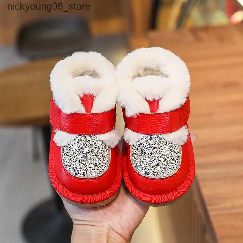 Boots Infant Baby Snow Boots Winter Toddler Boys Girls Warm Plush Ankle Boots Fashion Sequin Kids Shoe Soft Sole Non-Slip Cotton Shoes L240910