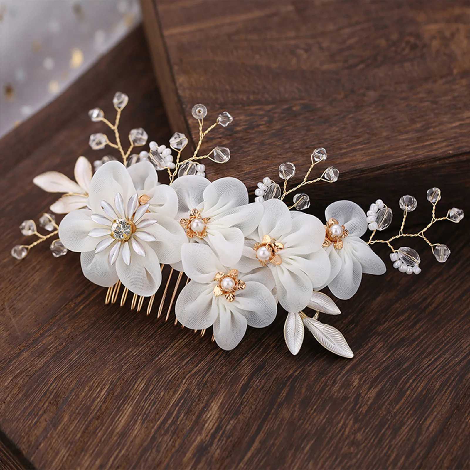 Flower pearl crystal hair clip wedding hair comb bridal womens wedding hair accessories jewelry headwear W241007