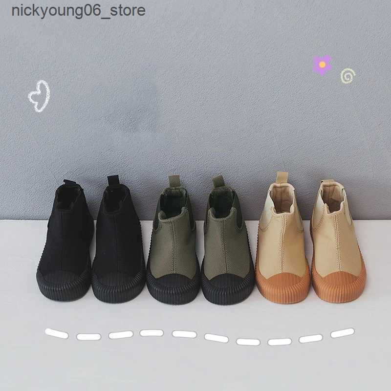 Boots Children high-top canvas shoes baby with cotton warm soft bottom cute biscuit shoes spring autumn boys girls school canvas L240910