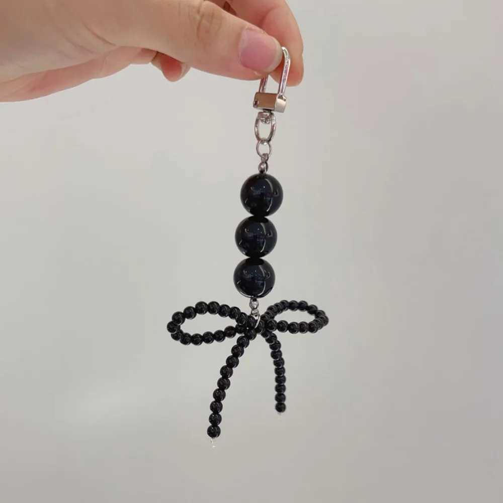 Korean Bow Beaded Phone Pendant Chain Keychain Fashion Decoration Keyring Elegant Bag Ornament Imitation Pearl Accessory GiftX241008
