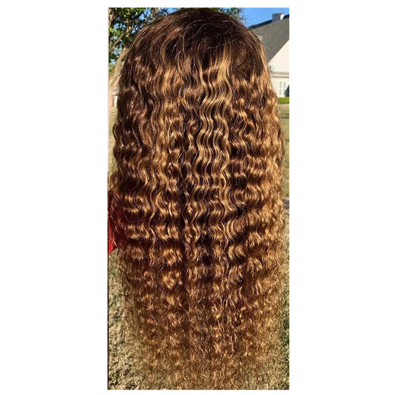 Curly Brown 160 Density Lace Frontal Wig 427 Highlight Ombre HD Deep Wave 28 30 32 Inch 13x4 Human Hair Lace Front Wig african