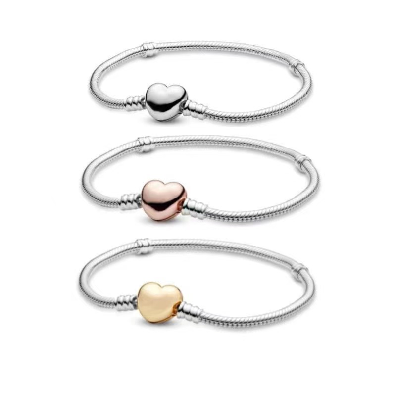 Luxury Designer Heart Bracelets 3mm Snake Chain Women Authentic fits pan s925 Sterling Silver Charms Birthday Christmas Gifts Jewelry BR101