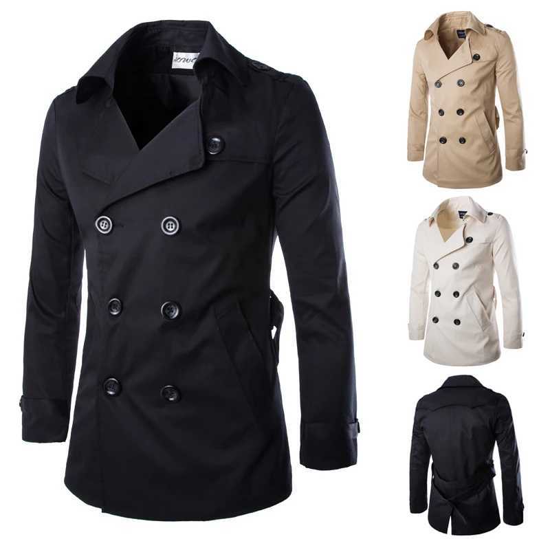 Mens Spring Autumn Windbreak Overcoat 100% Cotton Mens Trench Coats with Belt Male Pea Coat Double Breasted Peacoat W04 W250815