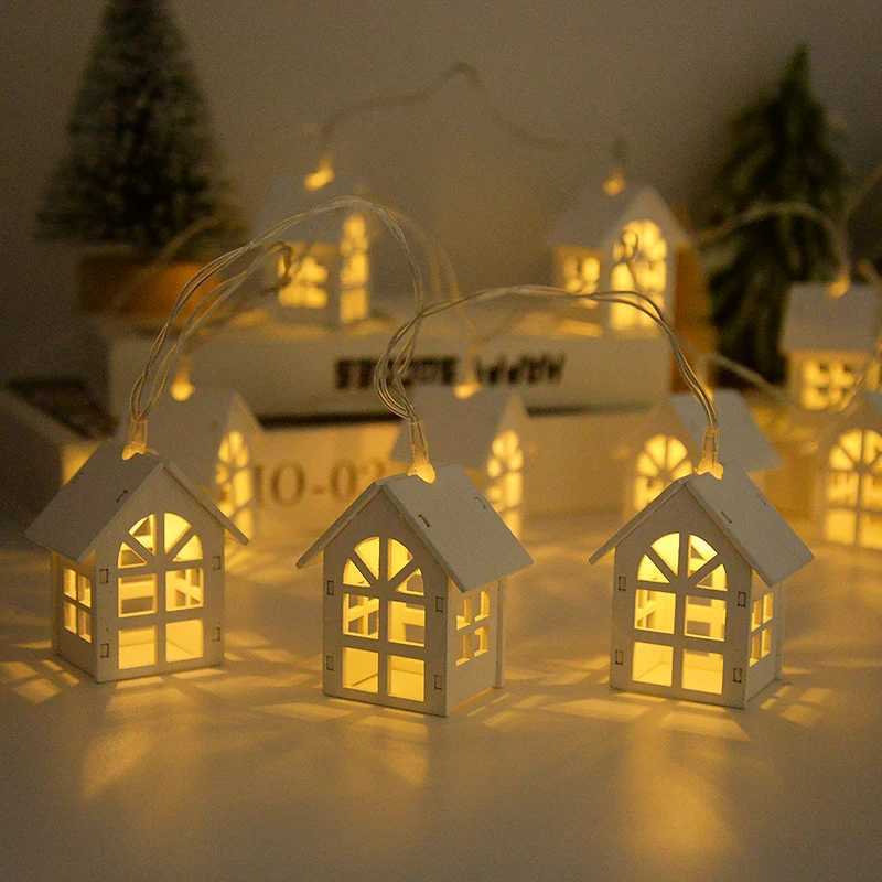 2M 10LED Wooden House Fairy String Christmas Tree Hanging Garden New Year Home Light Decoration 2025 W241008