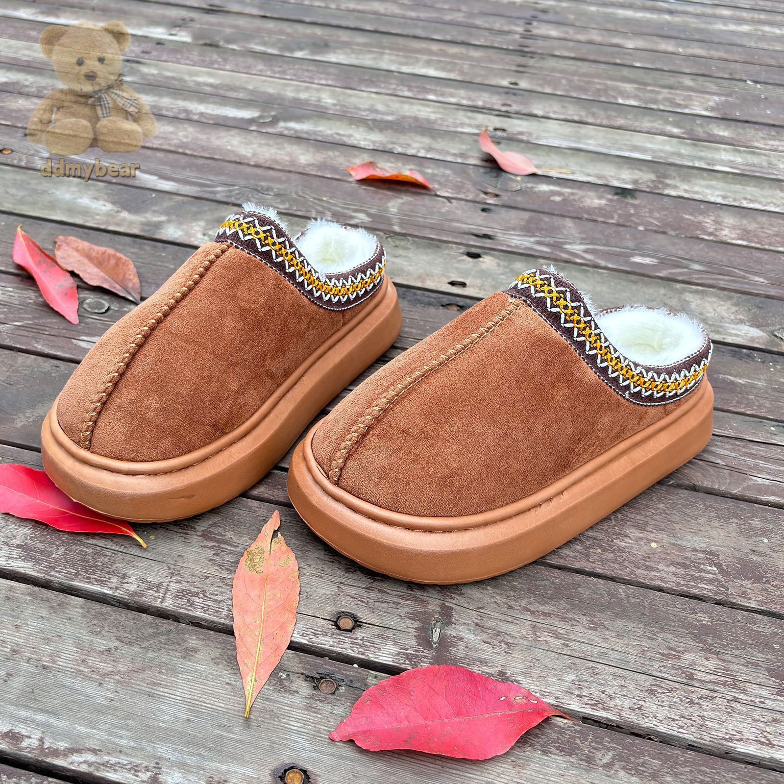 Ddmybear Winter Couple Thick Soled Fluffy With Ethnic Style, Warm And Anti Slip Cotton Slippers For Home Use Chinese Brand Shoes F1008-14