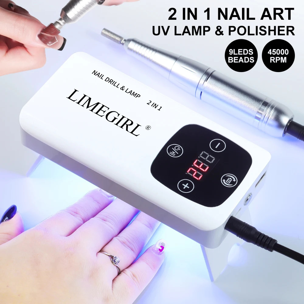 45000RPM Nail Drill Machine 2-in-1 Portable Nail Drill and Dryer Electric Professional Nail Lathe with UV LED Lamp Manicure Care 240927