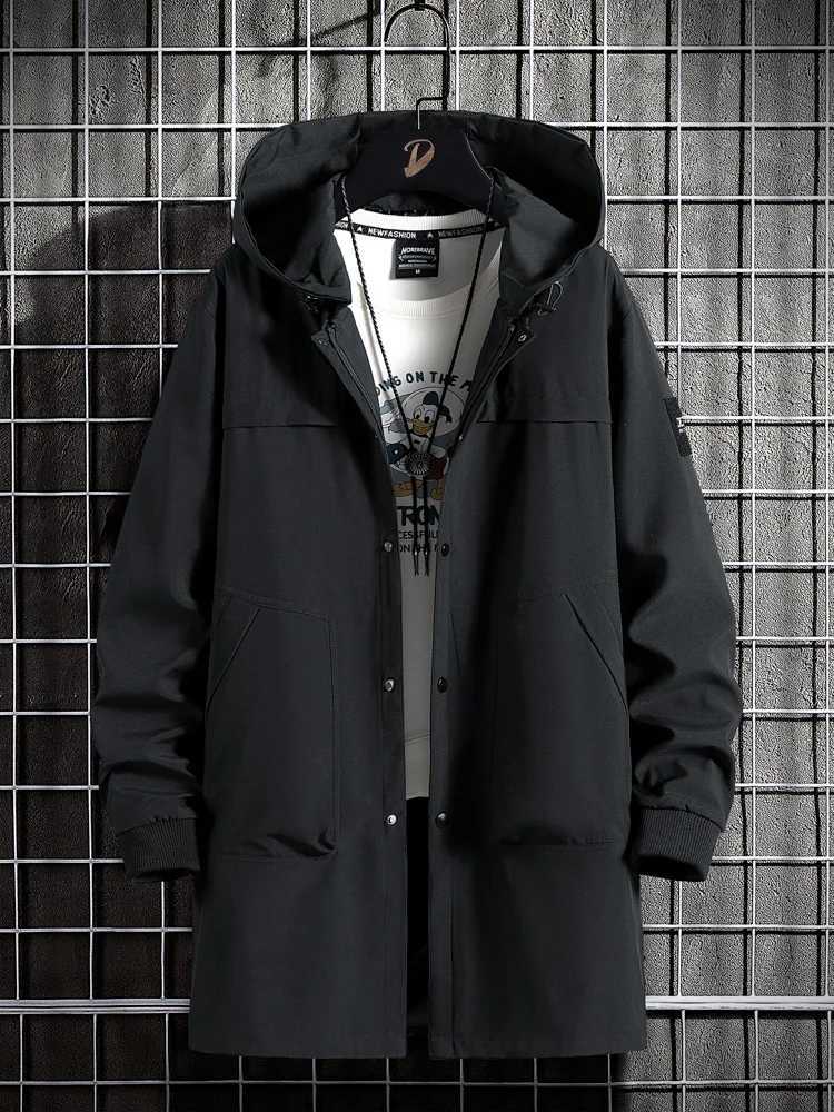 Spring and Autumn Changgou Coat Mens Fashion Hooded Windproof Jacket Black Coat Casual Jacket Large Size 6XL 7XL 8XL 9XL W241007