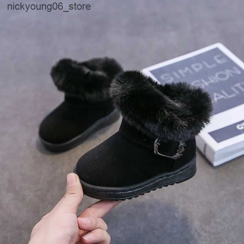 Boots Toddlers Girls Snow Boots 2023 Winter Brand New Kids Cotton Boots Fluffy Fur Thick Warm Children Snow Boots 21-37 Classic Sweet L240910