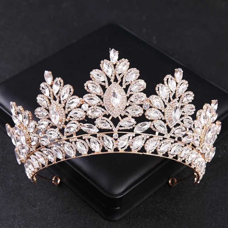 Golden crystal rhinestone crown headpiece suitable for female brides luxury ball parties Diadem weddings bridal hair accessories jewelry crowns W24100