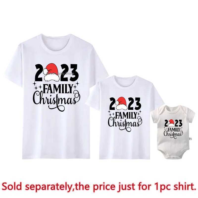 2023 Family Christmas Shirts Cotton Family Matching Outfits Dad Mom Kids Tshirts Baby Rompers Matching Pajamas Xmas Clothes GiftXJ241008