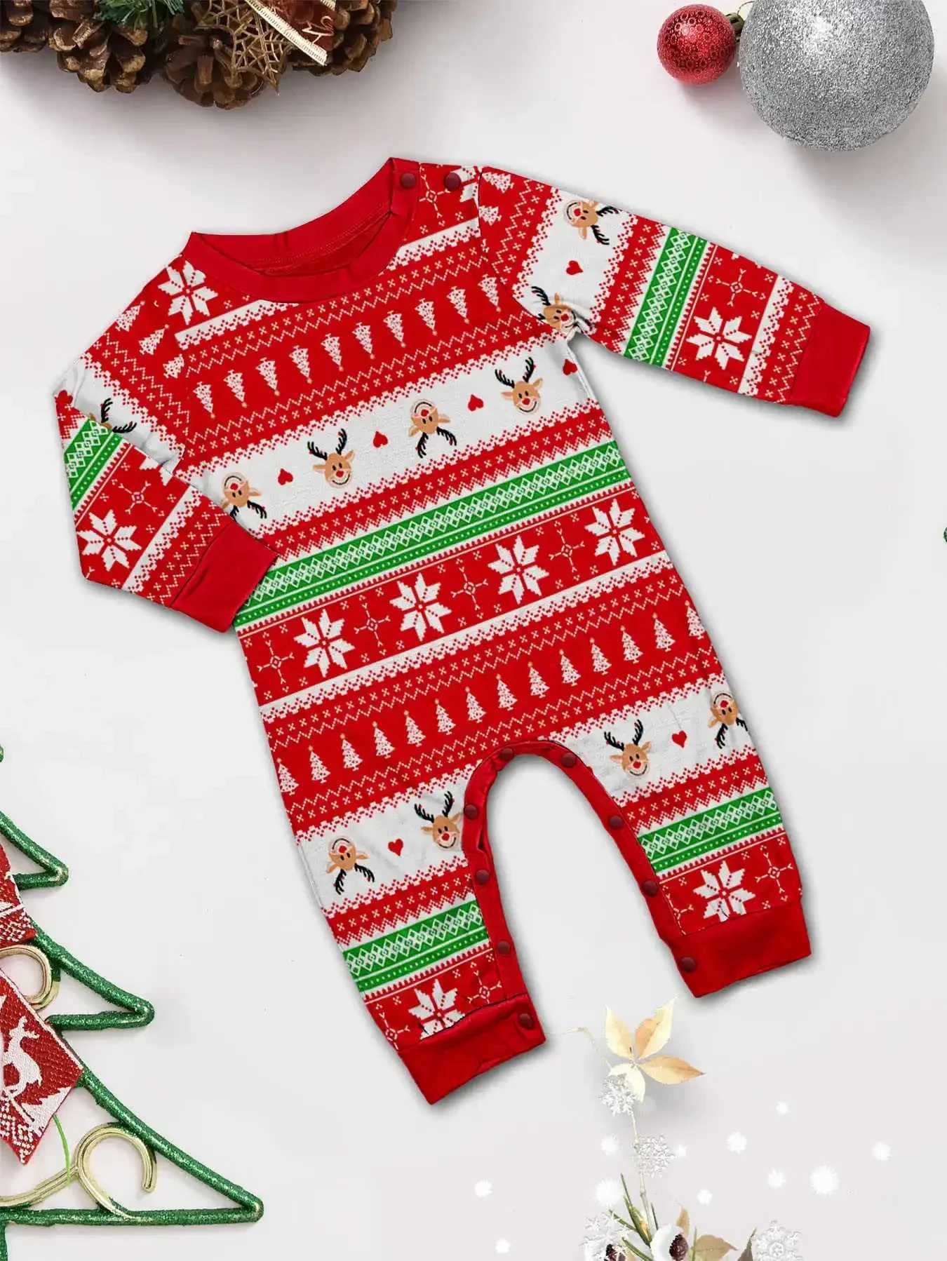 New 2024 All Over Print Parent-child Matching Outfit Christmas Pajamas Set Long Sleeve 2 Pieces Suit Baby Romper Family Look PjsXJ241008