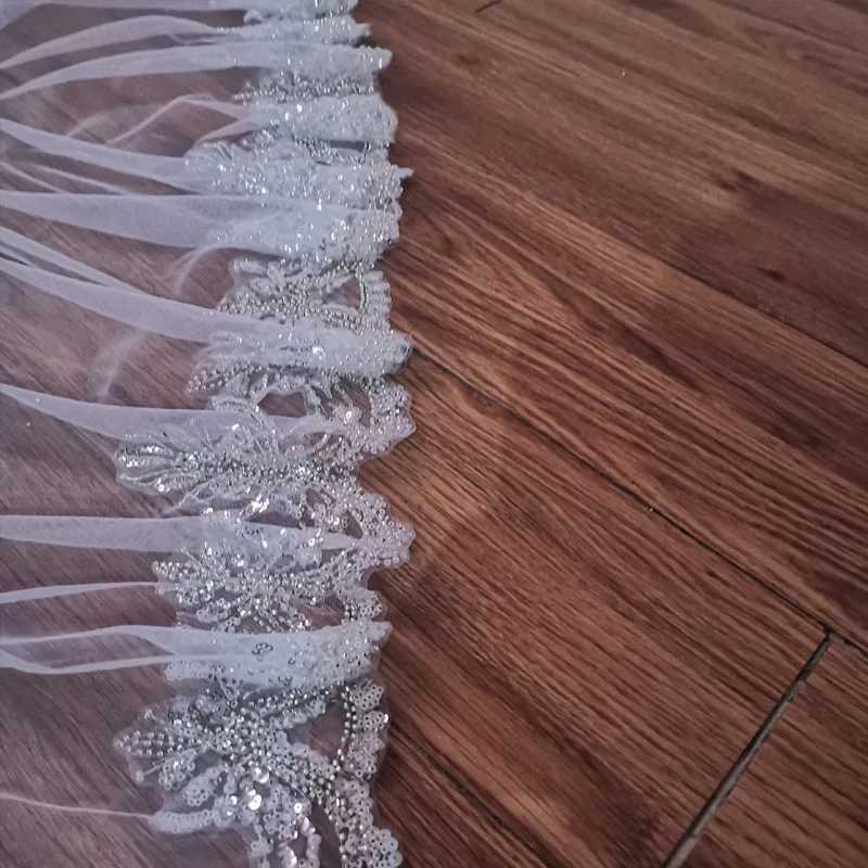 Sparkling full lace silver edge veil for brides wedding 1.5 meters wide church white wedding accessories no comb small veil W241007