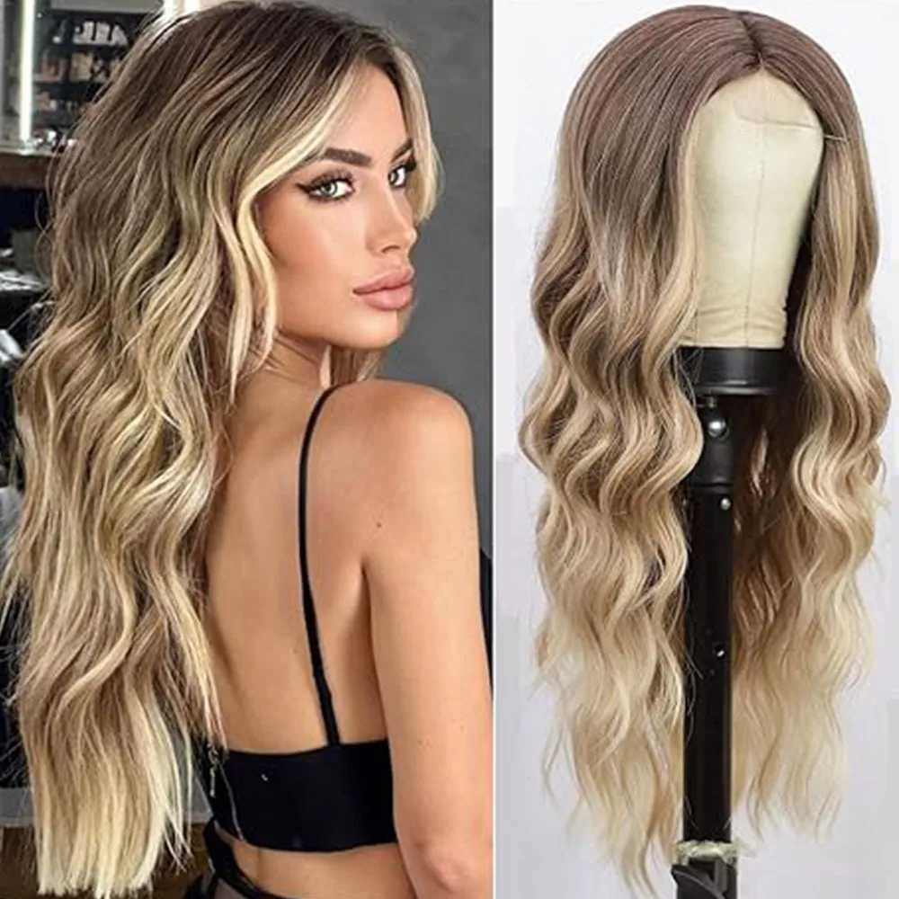 Synthetic Wig Wavy Lace Long Curly 28 Inch Middle Part Heat Resistant Fiber Colorful for Women Lady Girl Daily Party UseXJ241008
