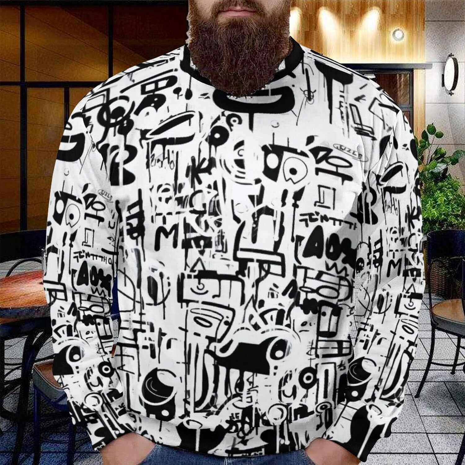 Long Sleeve Shirts for Men sweatshirt Men's Streetwear Hip Hop Graffiti Crew Neck Sweatshirts Long Sleeve Pullover Casual Tops long sleeve t shir