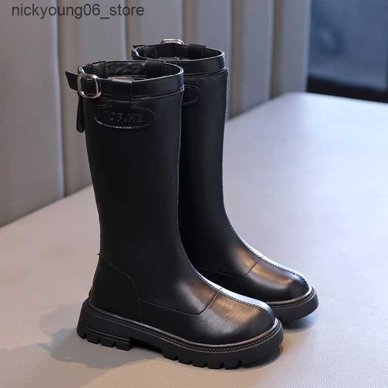 Boots Classic Childrens Winter Boots Black Simple Girls Cotton Boots Thick Bottom Round-toe Kids Fashion Boots Versatile Non-slip L240910