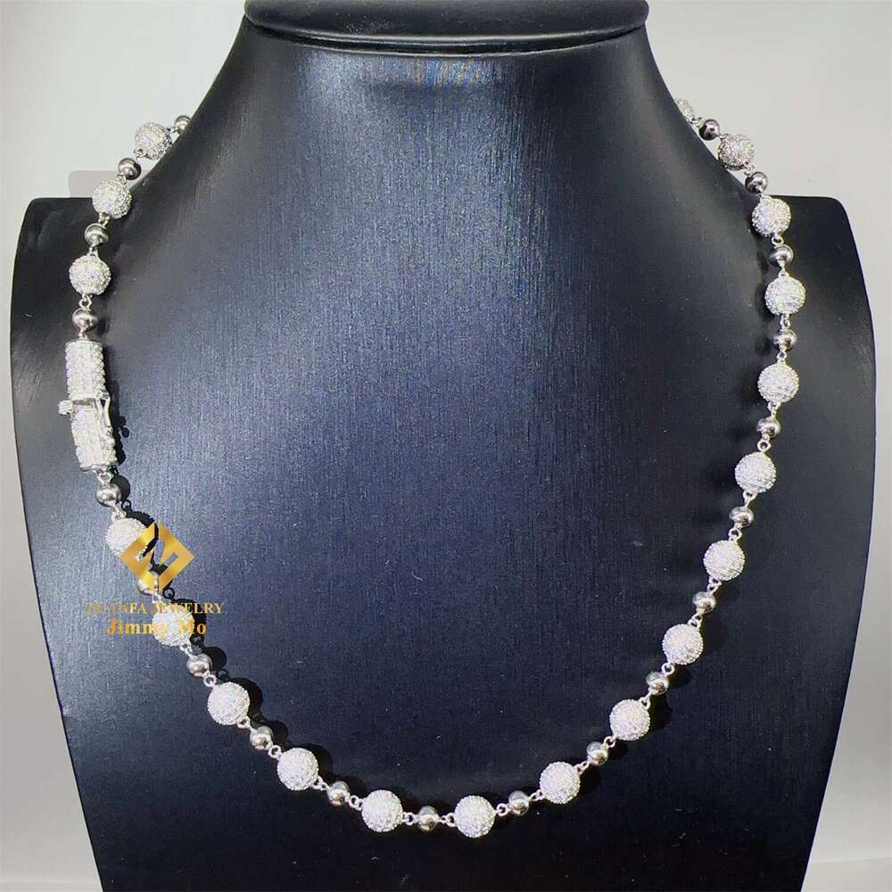 GRA 8Mm Iced Out Hip Hop Jewelry Sterg Sier White Gold Plated Vvs Moissanite Ball Bead Chain Cuban Necklace