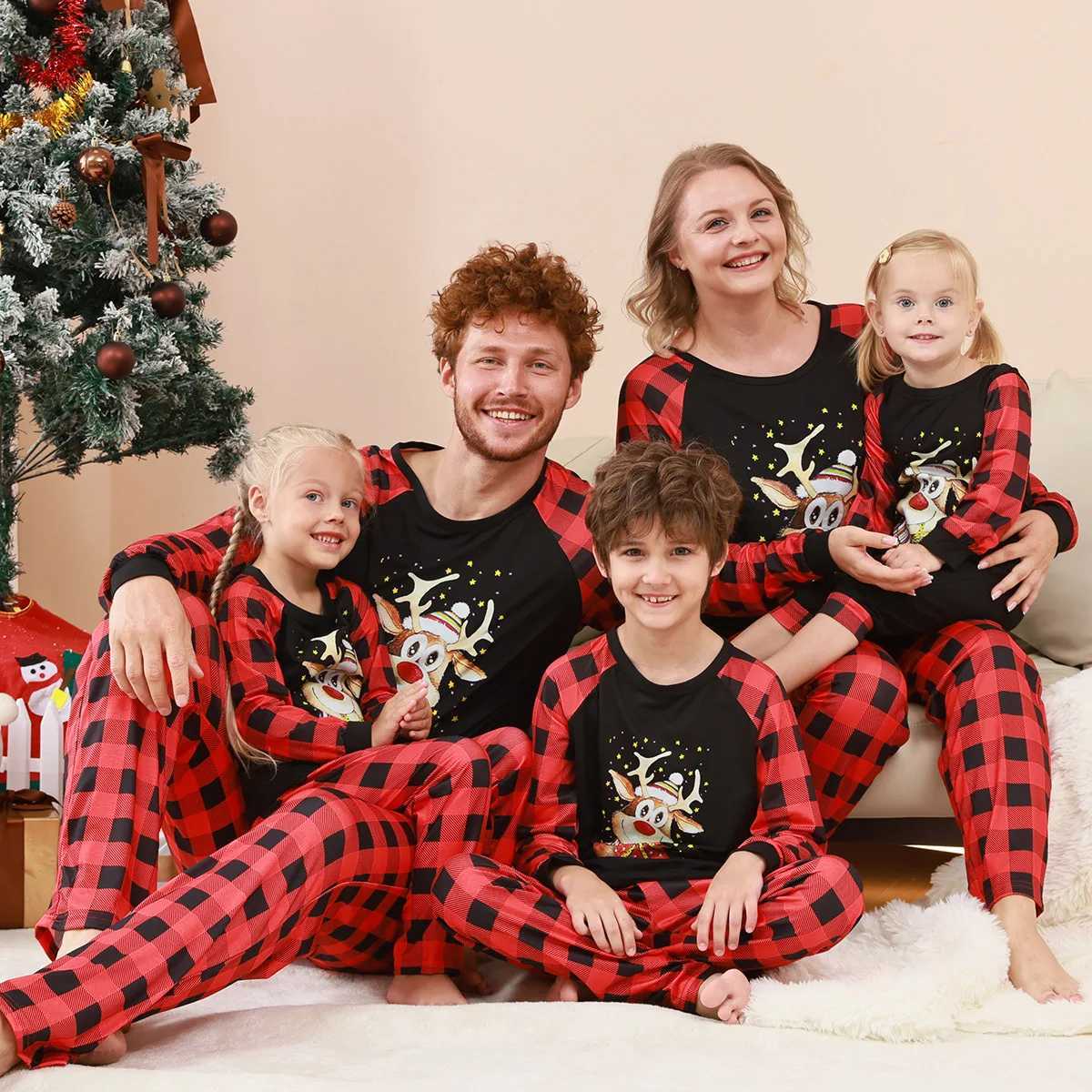 Parent-child Long Sleeve Pajamas Set Soft Sleepwear Family Look Clothes New Christmas Elk Print Matching Outfits for Family SuitXJ241008