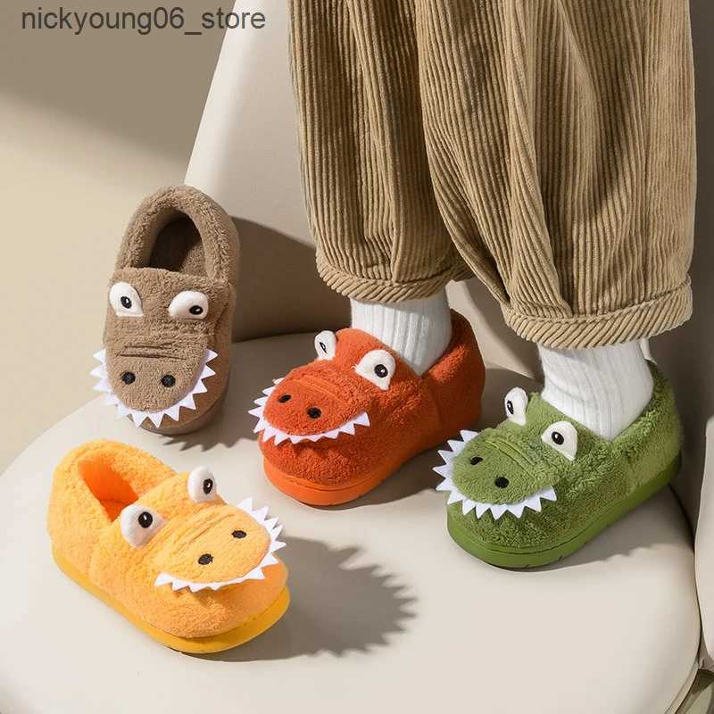 Boots Non-slip Children Home Slippers Baby Warm Cotton Indoor Shoes 2022 Winter Cartoon Dinosaur Kids Slippers Boys Girls Flops Soft L240910