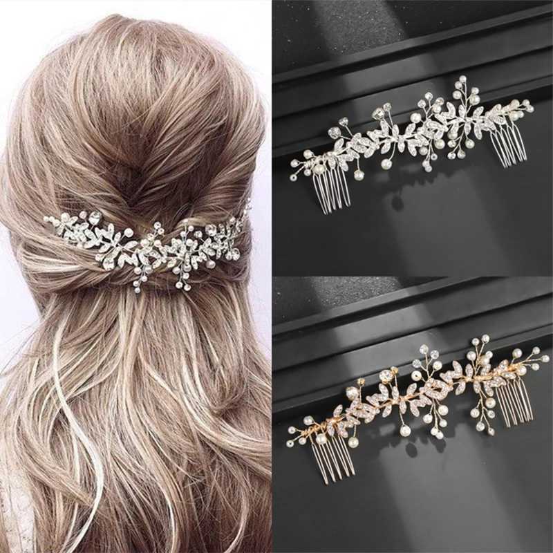 Wedding pearl leaf crystal hair comb with headwear suitable for women brides queens parties weddings bridal hair accessories jewelry W241007