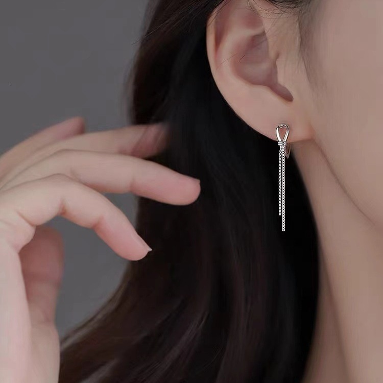 Pure sier needle knotted tassel for women 2024 new cool style earrings