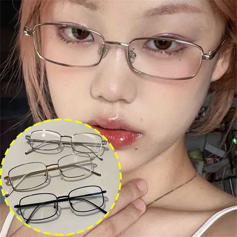 2024 Y2K Harajuku Small Square Frame Glasses Women Retro Metal Eyeglasses Clear Reading Spectacle Blue Light Blocking EyewearX241008