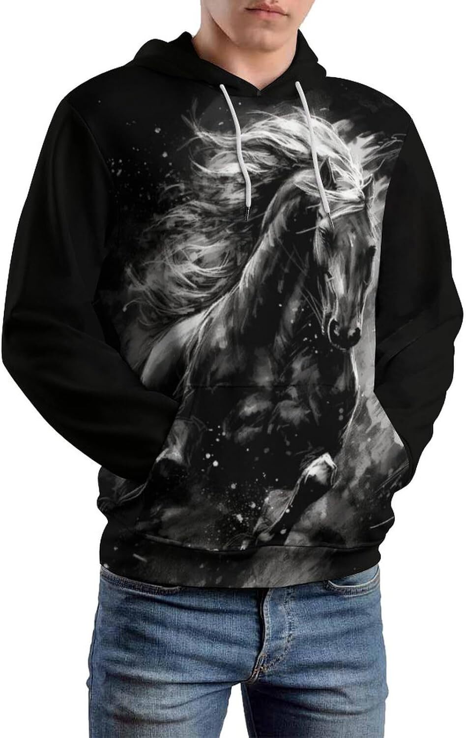 Hoodie for Mens Womens Mens Horse Hoodie 3D Art Retro Animal Horse Graphic Pullover Hoodies Graphic Hoodies sweatshirt Pullover Long Sleeve