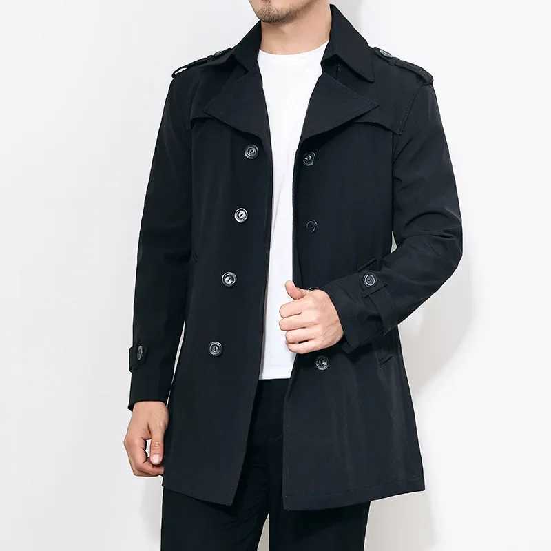 2023 autumn and winter mens windproof medium long solid color mens polo casual jacket mens fashion version jacket W241007