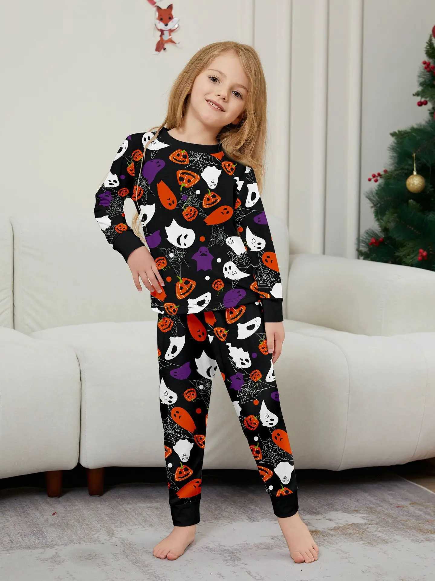 New Family Halloween Matching Outfits Set Pumpkin Demon Print Parent-child Long Sleeve Soft Sleepwear 2 Pcs Family Look PyjamasXJ241008