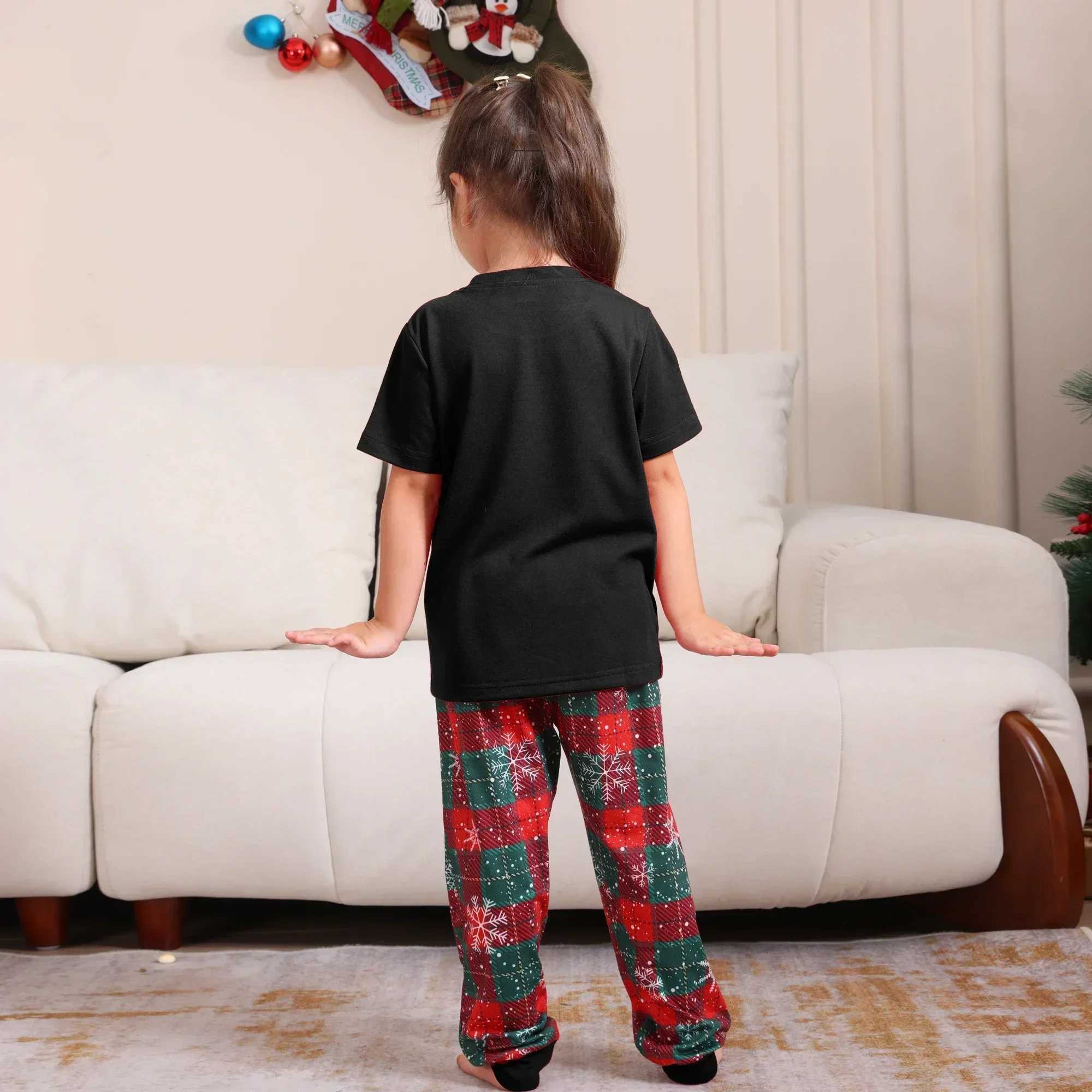 New 2024 Christmas Camel print matching pajama set suitable for family short sleeved top+long pants 2-piece set family clothing Christmas appearance p